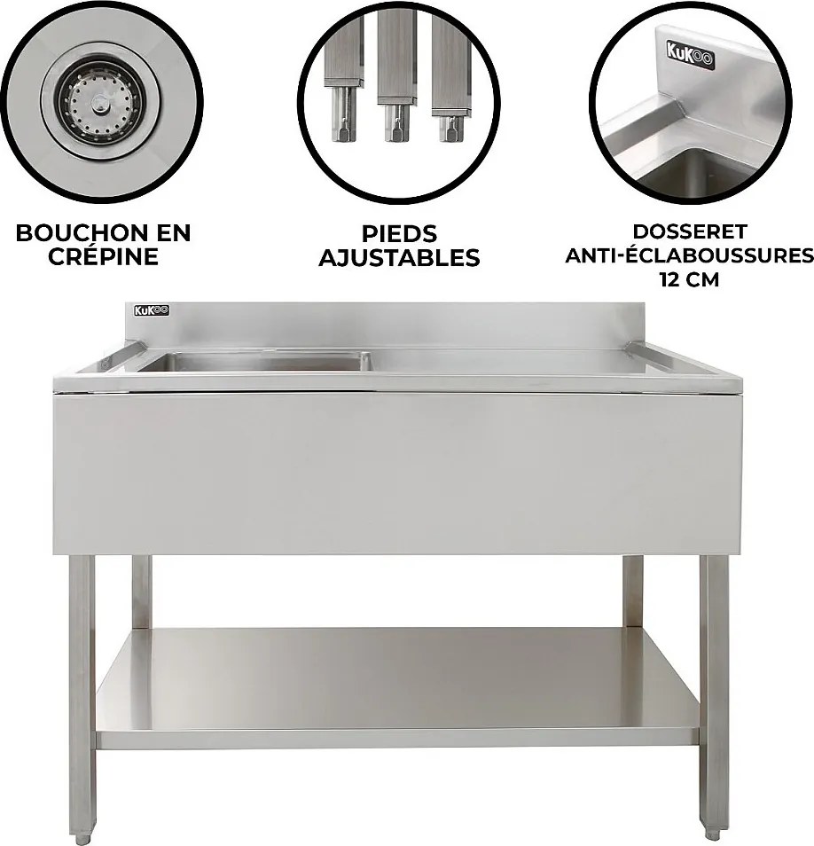 Zlewozmywak cateringowy KuKoo ze stali nierdzewnej z ociekaczem po prawej stronie