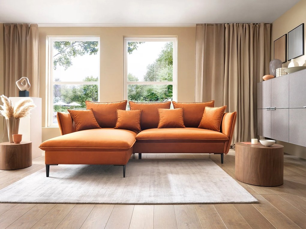 Masseno Narożnik SOLE z funkcją spania i pojemnikiem na pościel Narozniki L, Rozkładana sofa - Ceglasty, MAGIC VELVET 2213