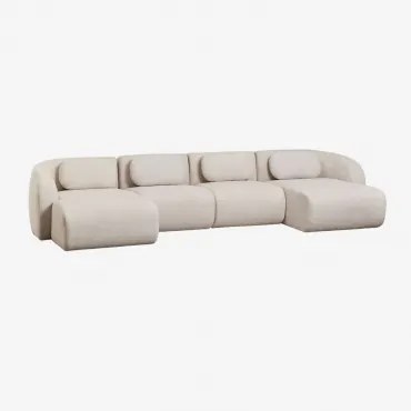 Coquette Chenille 4-częściowa Modułowa Sofa Z Podwójnym Szezlongiem Kremowo-beżowy Szenil - Sklum