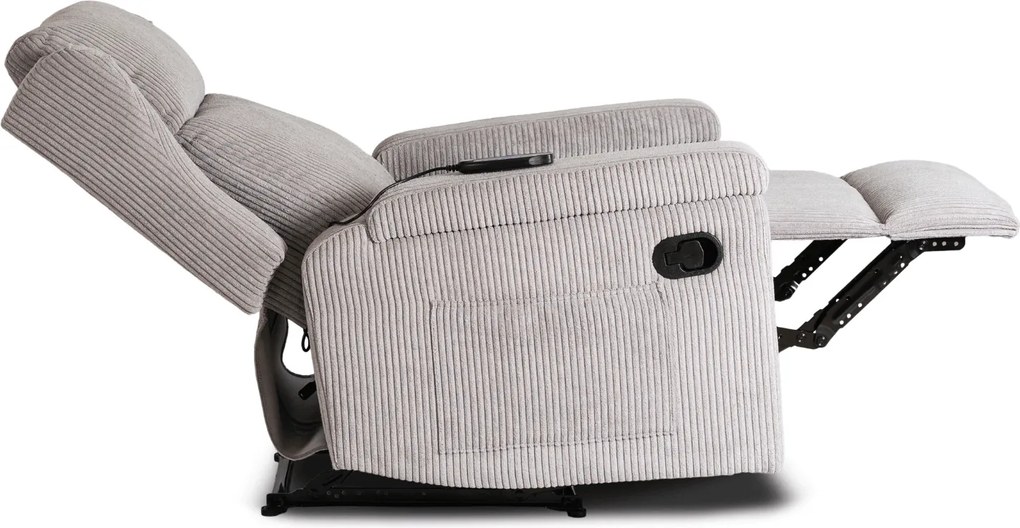 Fotel Masujący SEBASTIAN Rozkładany Wypoczynkowy z Podnóżkiem Szary Sztruksowy Nowoczesny