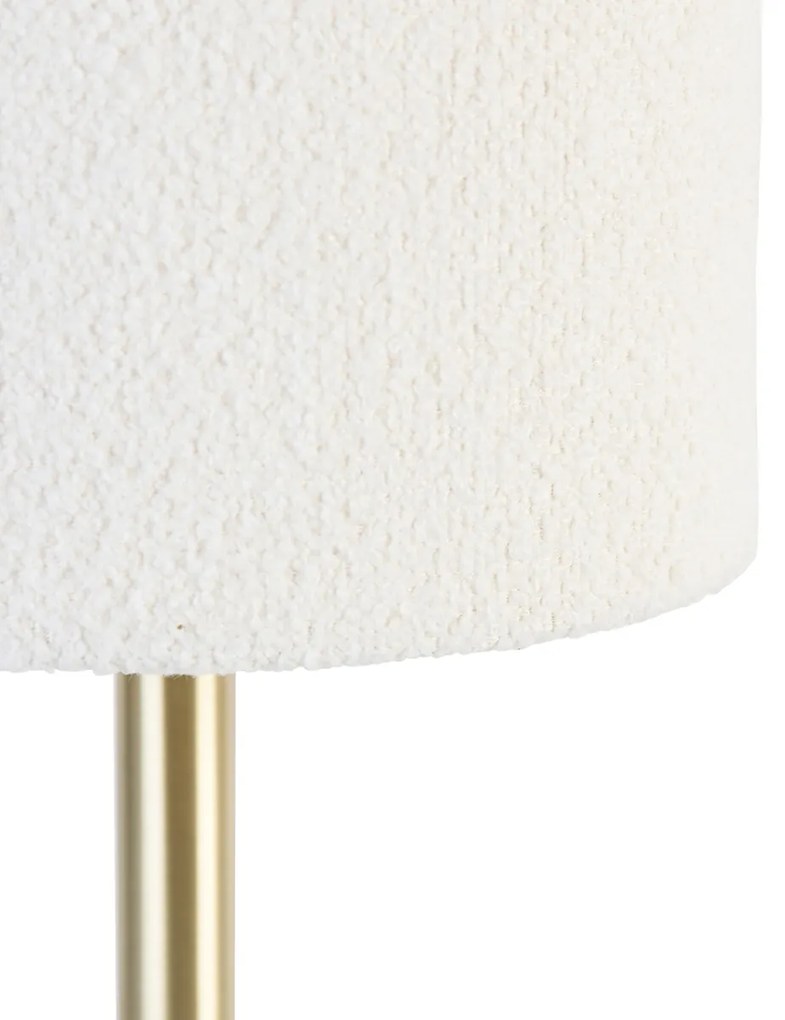 Klasyczna lampa stołowa mosiądz z abażurem z boucle białego 20 cm - SimploDesignerski Oswietlenie wewnetrzne