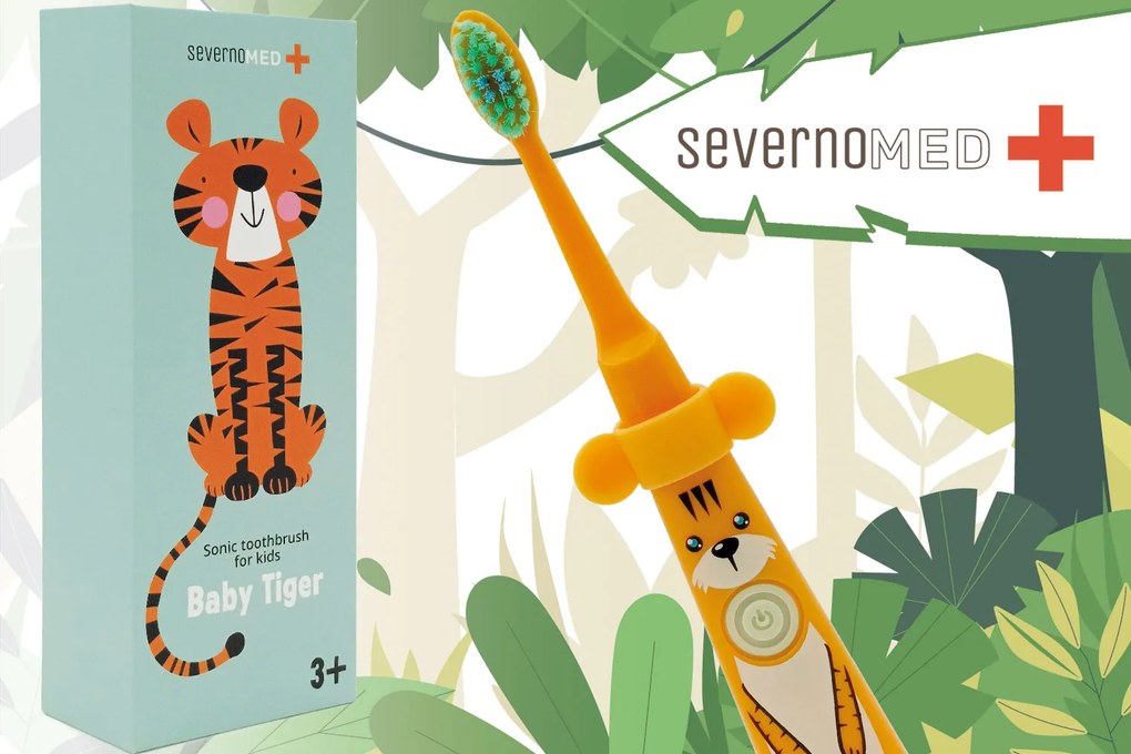 Szczoteczka soniczna elektryczna do zębów dla dzieci 3-12 lat BABY TIGER + 2 końcówki