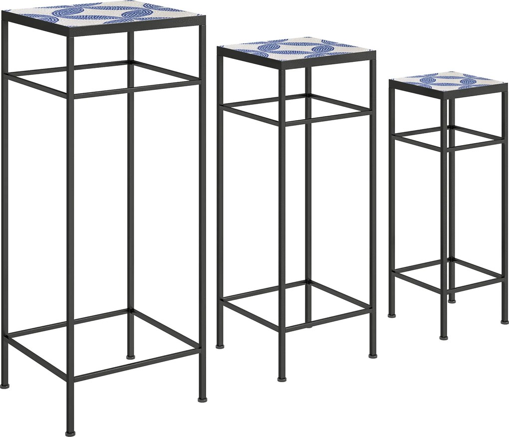 Outsunny Zestaw 3 stojaków na rośliny, 3 różne wielkości dla prezentacji kwiatów i innych przedmiotów, Niebieski+Biały