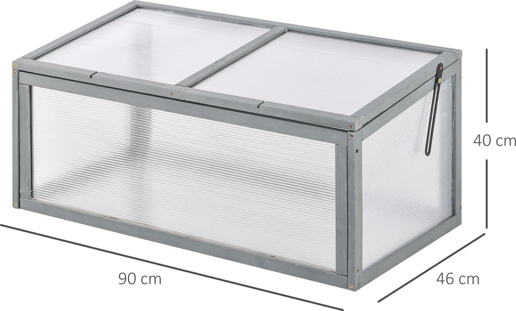 Outsunny Zimna Rama Szklarnia Drewniana z Pokrywą Poliwęglanową Szara Odporna na Warunki Atmosferyczne 90x46x40cm | Aosom PL