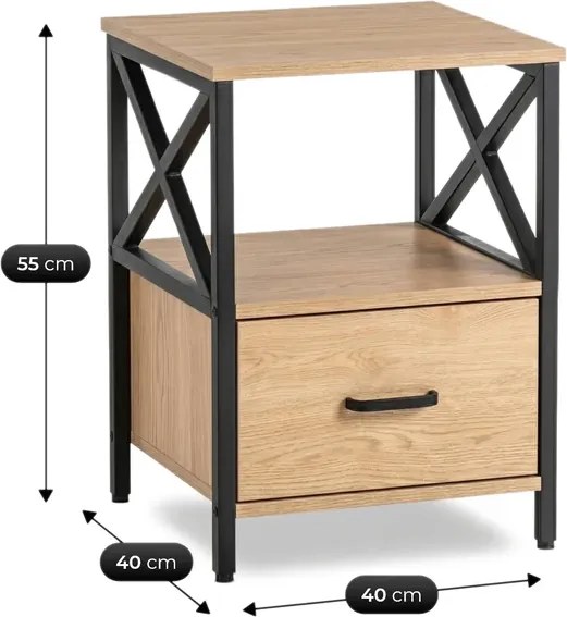 Szafka Nocna do Sypialni LOGAN 40 cm Dąb/Czarny Loft