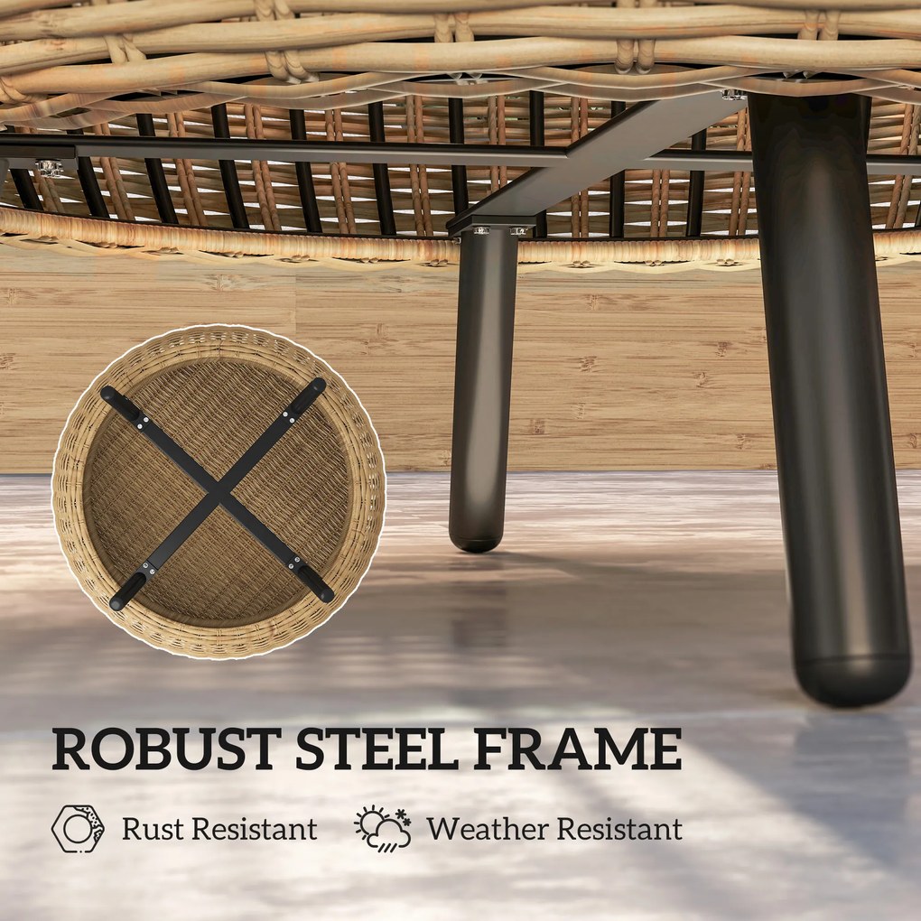 Outsunny Stolik pomocniczy z Polyrattanu okrągły stolik kawowy z blatem szklanym Ø75 x 42 cm Brązowy