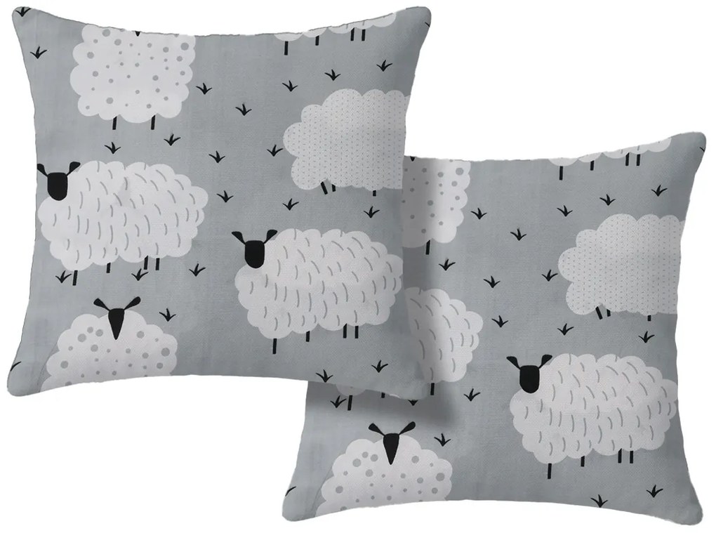 Zestaw 2 sztuk dekoracyjnych poszewek WHITE SHEEPS 45x45 cm, szary.