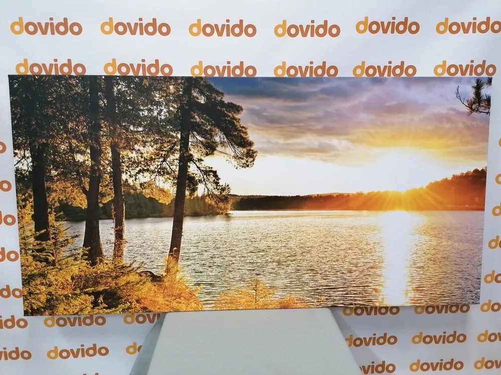 Obraz zachód słońca nad jeziorem