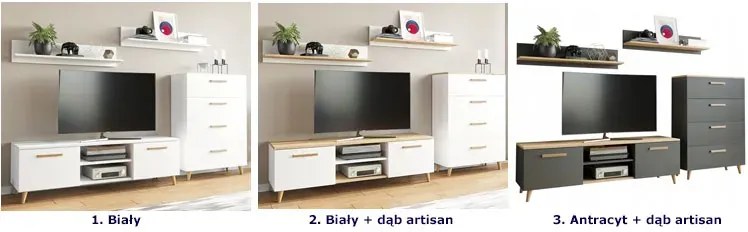 Komplet Mebli Biały Do Salonu + Dąb Biały Połysk G8-E10