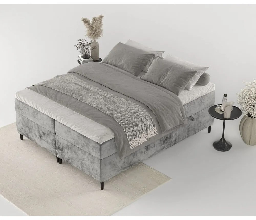 Ciemnoszare łóżko boxspring ze schowkiem 140x200 cm Araya – Maison de Rêve