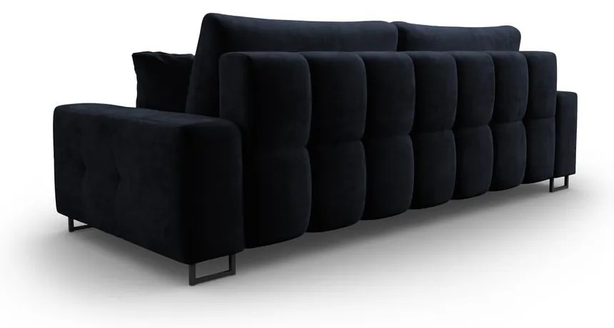 Ciemnoniebieska aksamitna rozkładana sofa ze schowkiem 250 cm Wicklow – Cosmopolitan Design