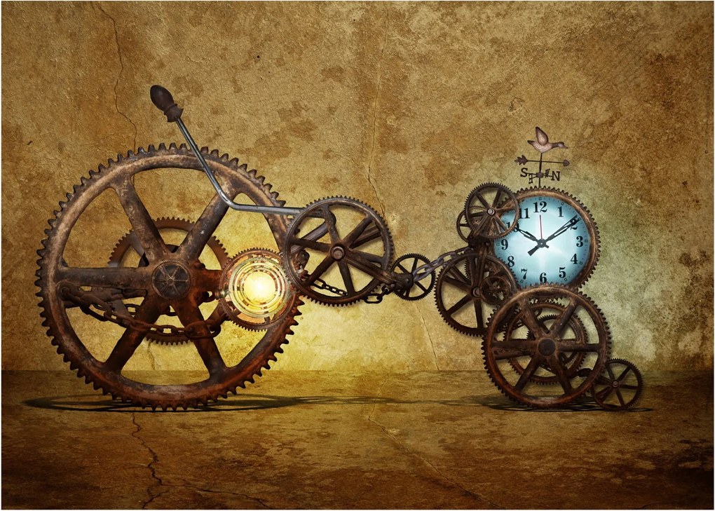 Obraz na szkle starych mechanizmów zegarowych (70x50 cm)