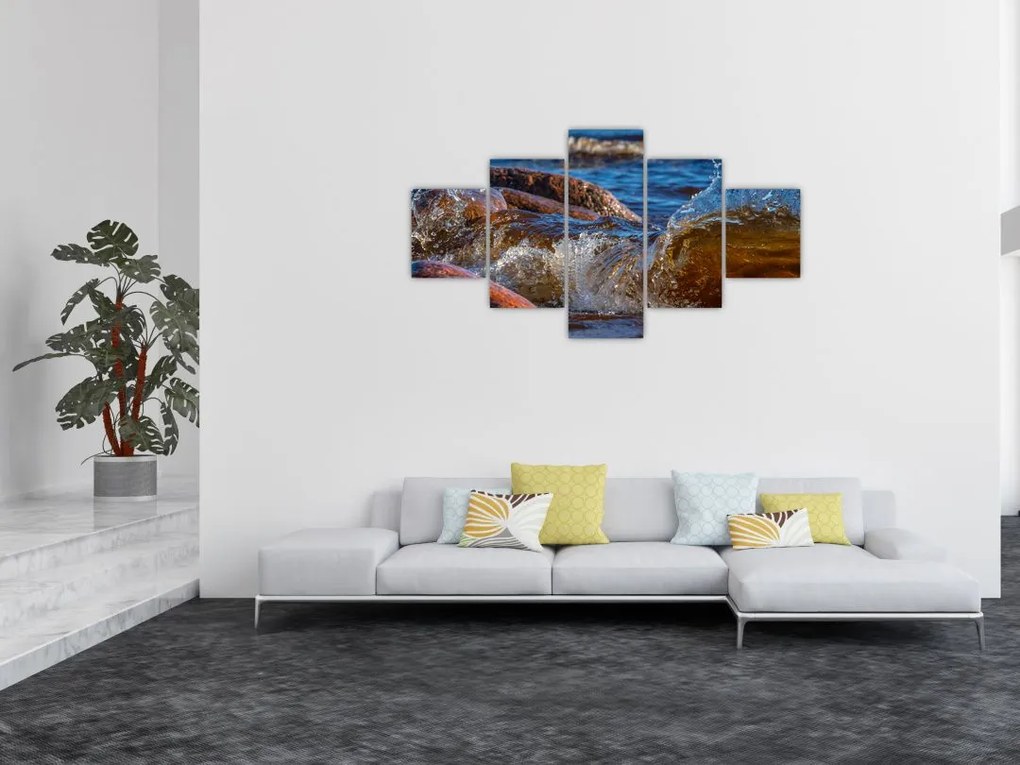 Szczegółowy obraz - woda między kamieniami (125x70 cm)