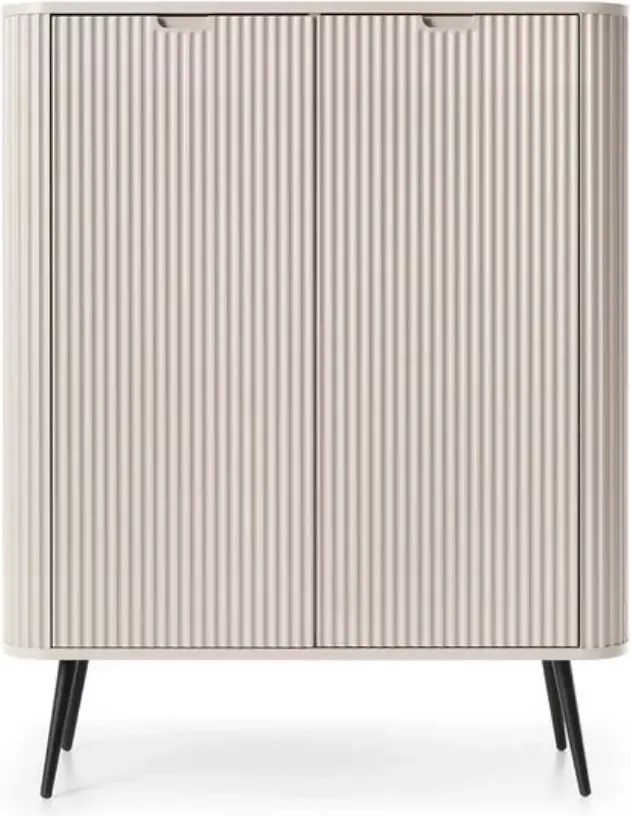 Komoda Fulgeo na nogach 103 cm 2 drzwi nowoczesna glamour industrialna metalowe nogi 4 półki czarna biała kaszmir
