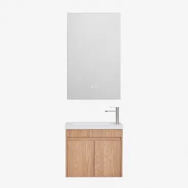 Zestaw Wiszących Mebli Łazienkowych Zintegrowany Z Umywalką Narek Popielaty Brąz & Prostokątny Led I Przeciwmgielny 55x90 Cm Riben & ↔︎ - Sklum