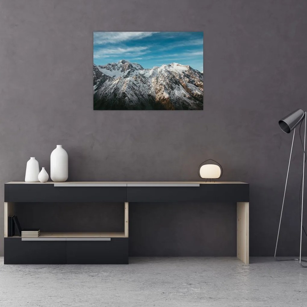 Obraz ośnieżonych szczytów, Fiordland (70x50 cm)