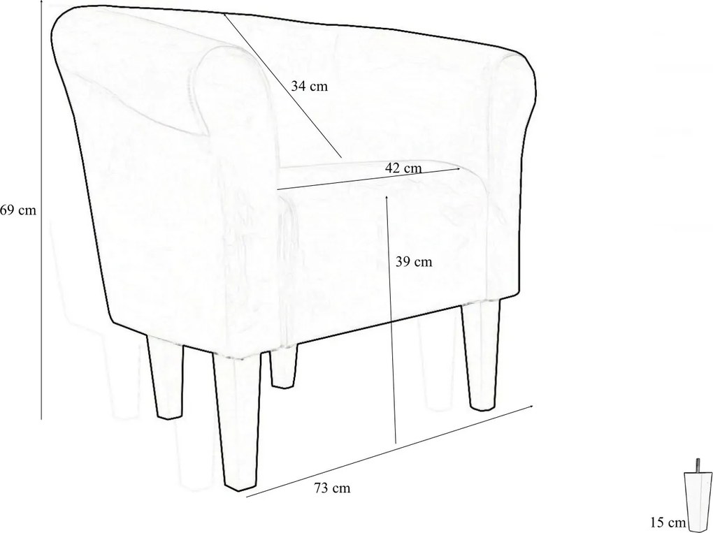 Fotel Milo tkanina Mikrofaza : Kolor nogi - Biała, Kolor tkaniny - 8 MIKROFAZA, Wysokość nogi - 15 cm