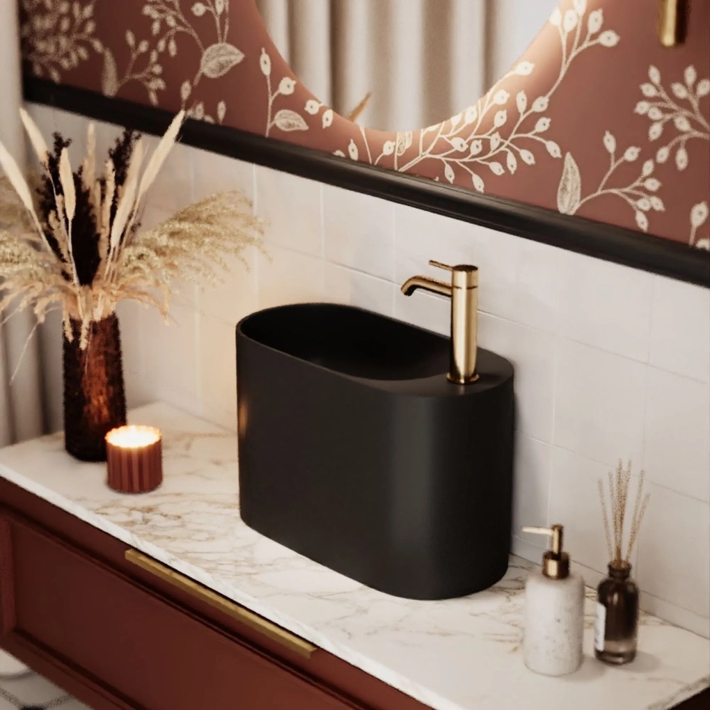 Umywalka z kamienia syntetycznego nablatowa / wisząca owalna czarna 45 x 22 cm OVELA Black : Typ montażu - podwieszana