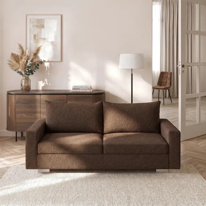 Sofa z Funkcją Spania DRAVOS Brązowa Boucle Japandi