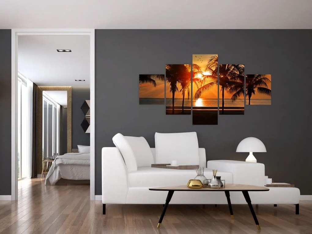 Obraz palmy o zachodzie słońca (125x70 cm)