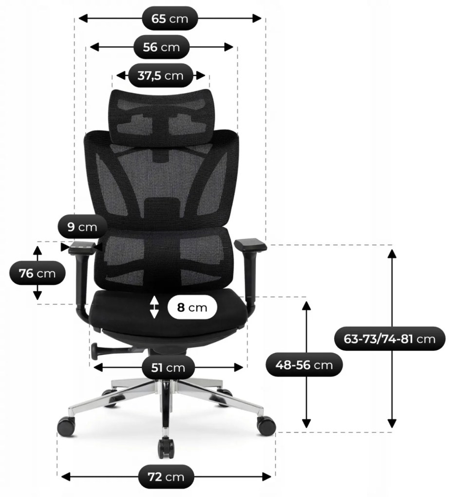 Fotel Biurowy Ergonomiczny Obrotowy z Podnóżkiem DELSIN Czarny