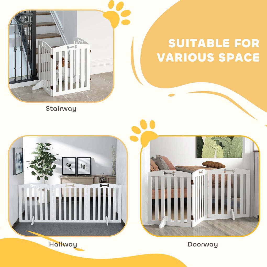 PawHut Wolnostojąca barierka dla psów z stabilnymi stopami, na korytarz, schody, 155 x 30 x 61 cm, Biała