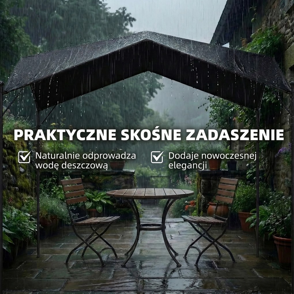 Outsunny Pergola Altana 3x3m Wodoodporna Stabilna Zimoodporna Ochrona Przed Słońcem ze Skośnym Dachem Wzmocnienia Trójkątne | Aosom PL