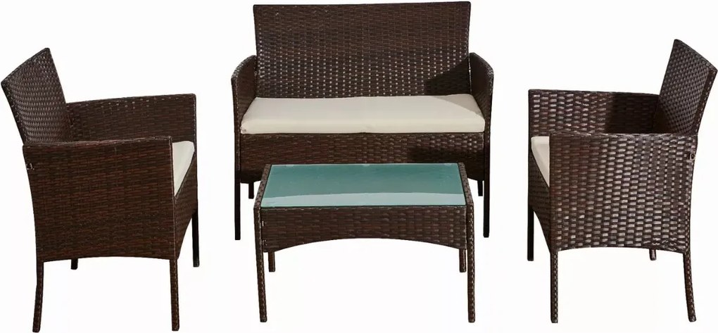 Zestaw mebli ogrodowych Kastelio 4-os. technorattan brąz 2 fotele sofa stolik
