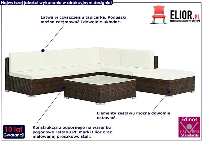 6-częściowy zestaw ogrodowy ze stolikiem brązowo-śmietankowy - Merido 6B