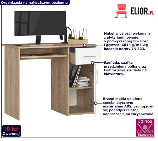 Biurko do komputera dąb sonoma + biały - Cino 2X