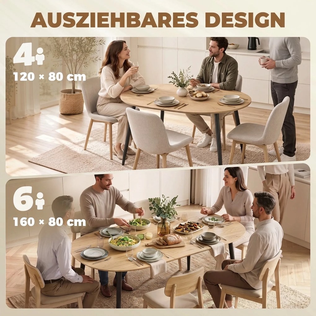 HOMCOM Stół rozkładany 120-160 x 80 cm stół jadalny dla 4-6 osób w stylu wiejskim do kuchni, jadalni, dąb | Aosom PL