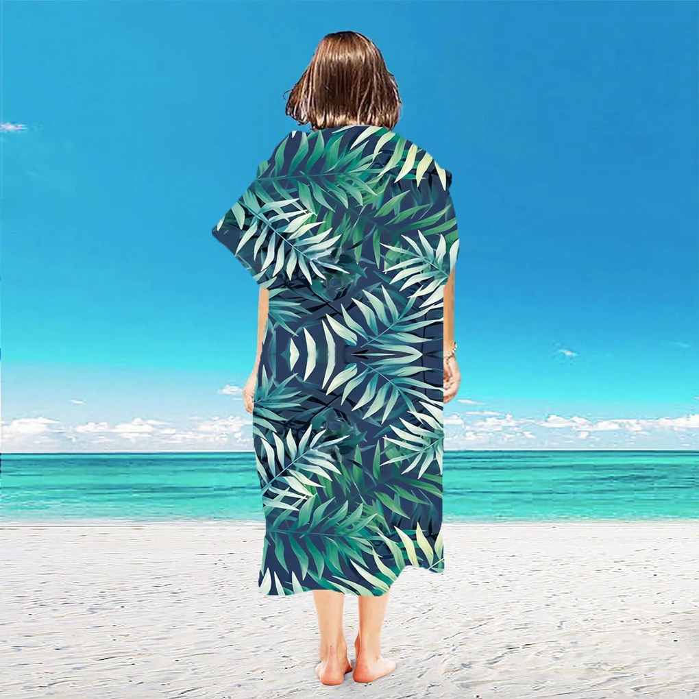 Zestaw plażowy BORNEO – ręcznik plażowy 100×180 cm i ponczo 80×145 cm, ciemnoniebieski