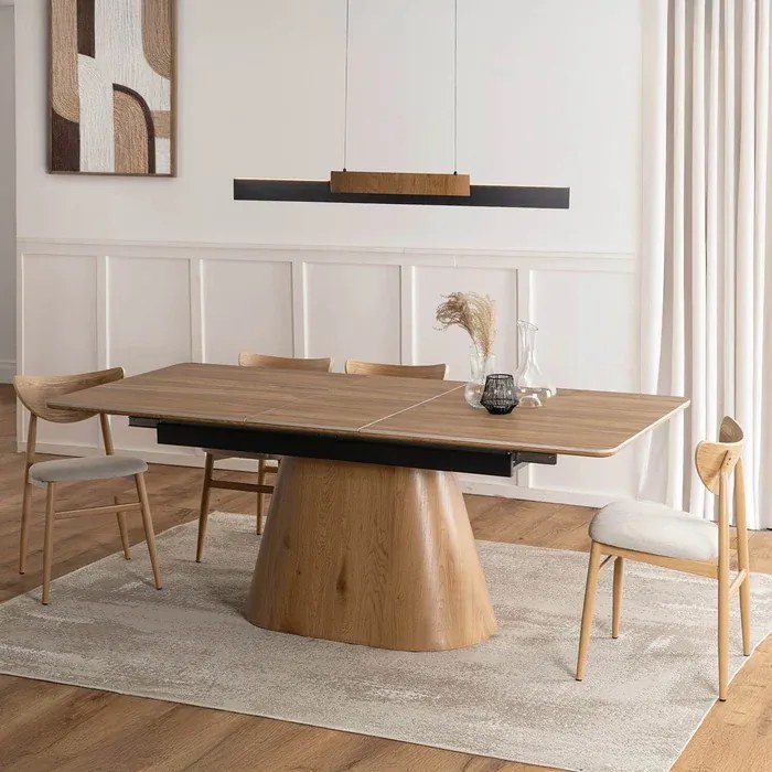 Zestaw Stół Rozkładany Ceramiczny LIZBONA 160-200 cm Dąb i 4 Krzesła BRAGA Kremowe/Dąb