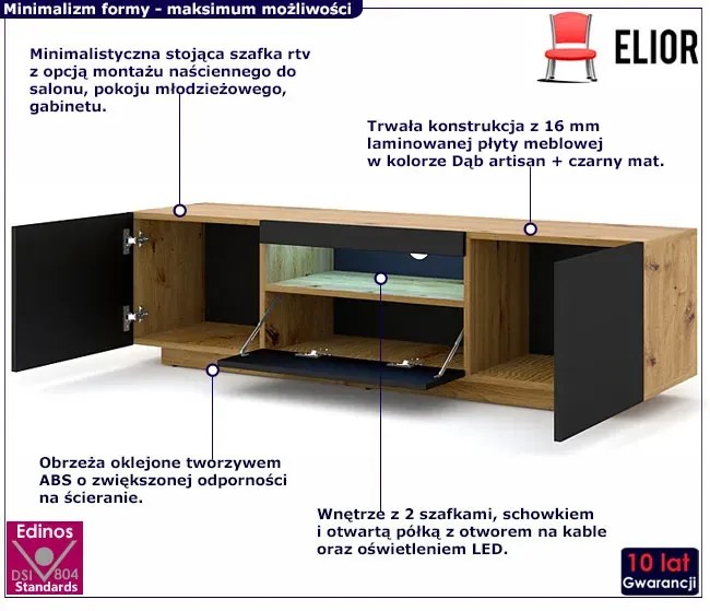 Szafka rtv stojąca lub wisząca dąb artisan + czarny - Nalbari 3X