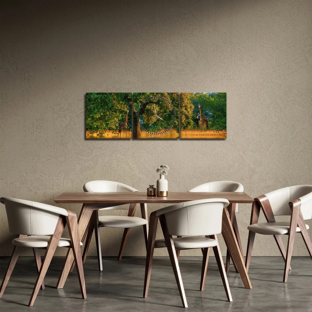 Obraz żyraf w naturze (z zegarem) (90x30 cm)