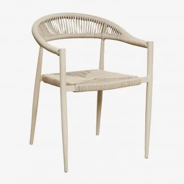 Zestaw 4 Sztaplowanych Krzeseł Ogrodowych Z Podłokietnikami Z Aluminium I Syntetycznego Rattanu Amatria Kremowa Tapioca - Sklum