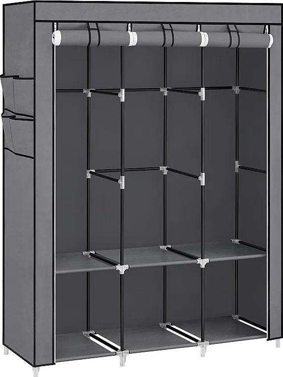Szafa tekstylna Valora, szara, 3 drzwiowa z półkami i drążkami na wieszaki