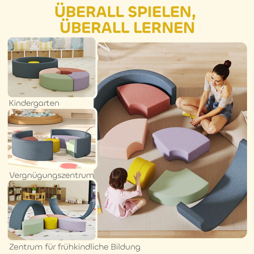 AIYAPLAY Zestaw 7 miękkich klocków piankowych dla maluchów — sztruksowy, odpinany pokrowiec, różne kształty, kolorowy