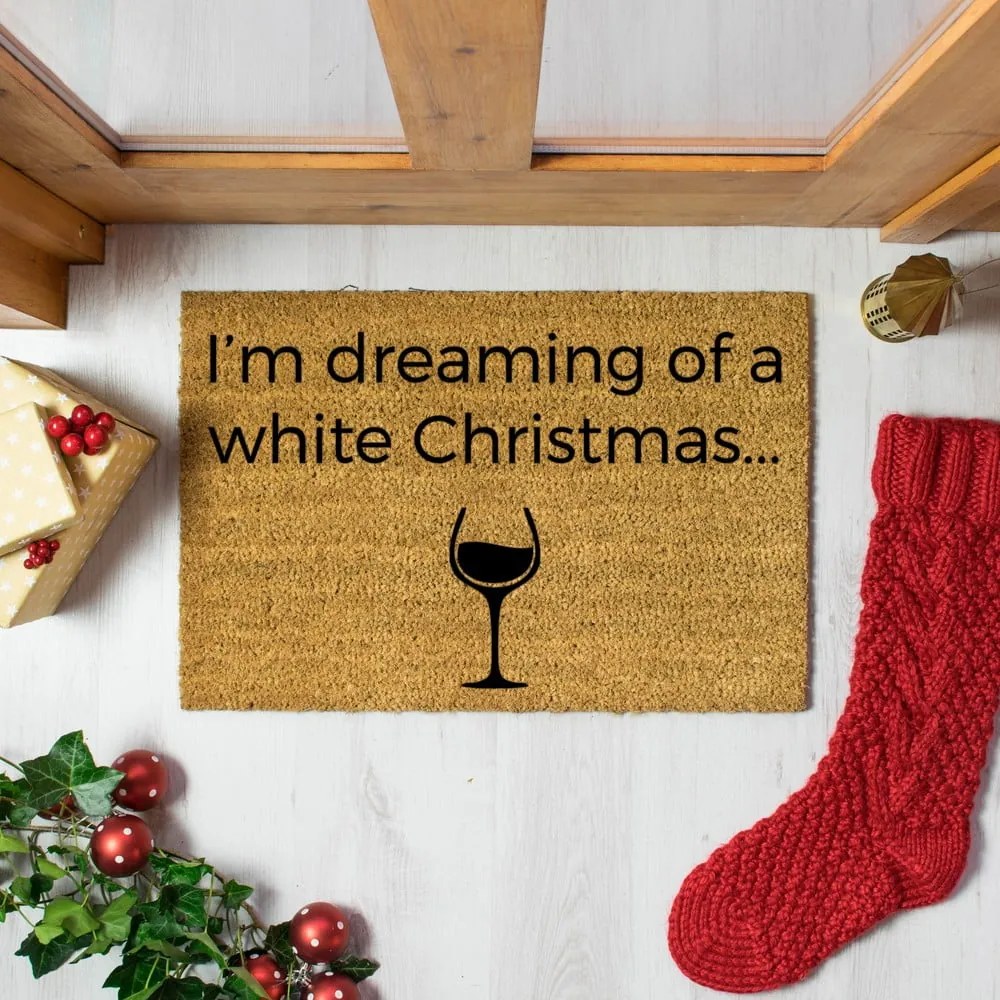 Wycieraczka ze świątecznym motywem z włókna kokosowego 40x60 cm White Wine Christmas – Artsy Doormats