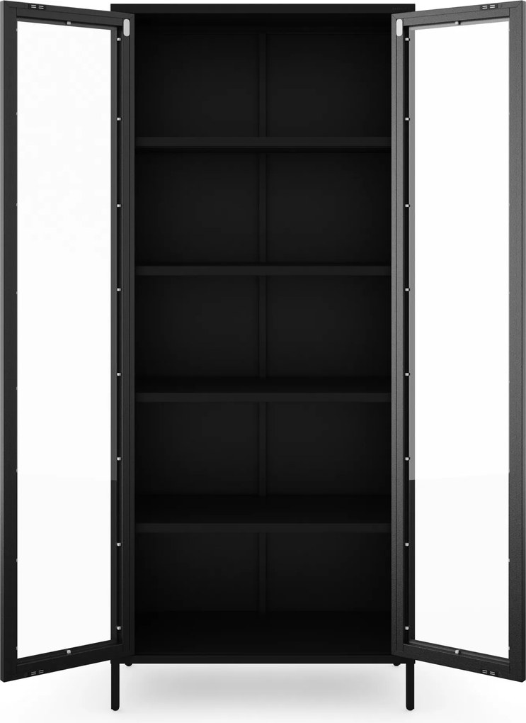 Witryna szklana do salonu metalowa czarna ANGELO Modern 800 x 1850 x 450 mm