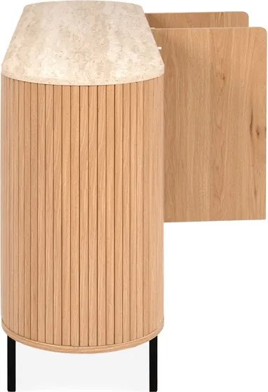 Owalna komoda do salonu ryflowana Fabia 160 cm, dąb/trawertyn