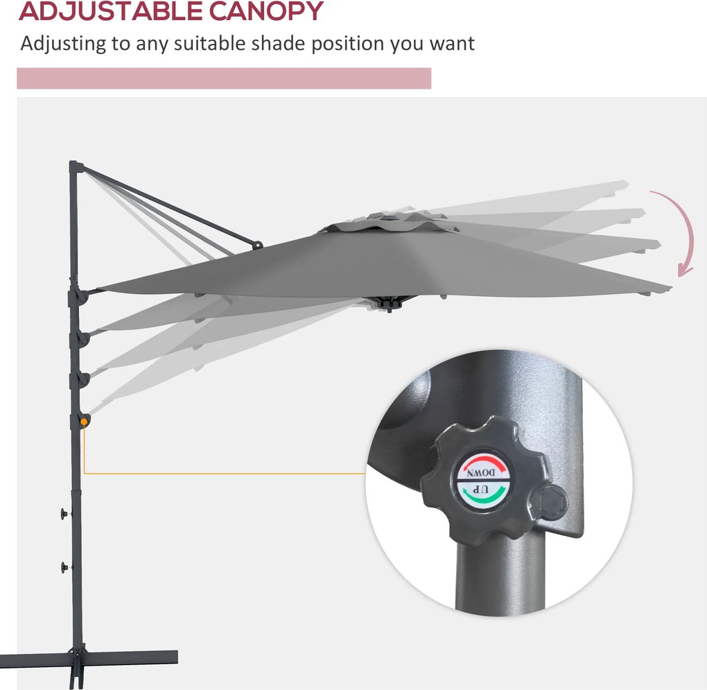 Outsunny Parasol Ogrodowy 3m Korba Regulowany Obrotowy Metal Ciemnoszary | Aosom PL