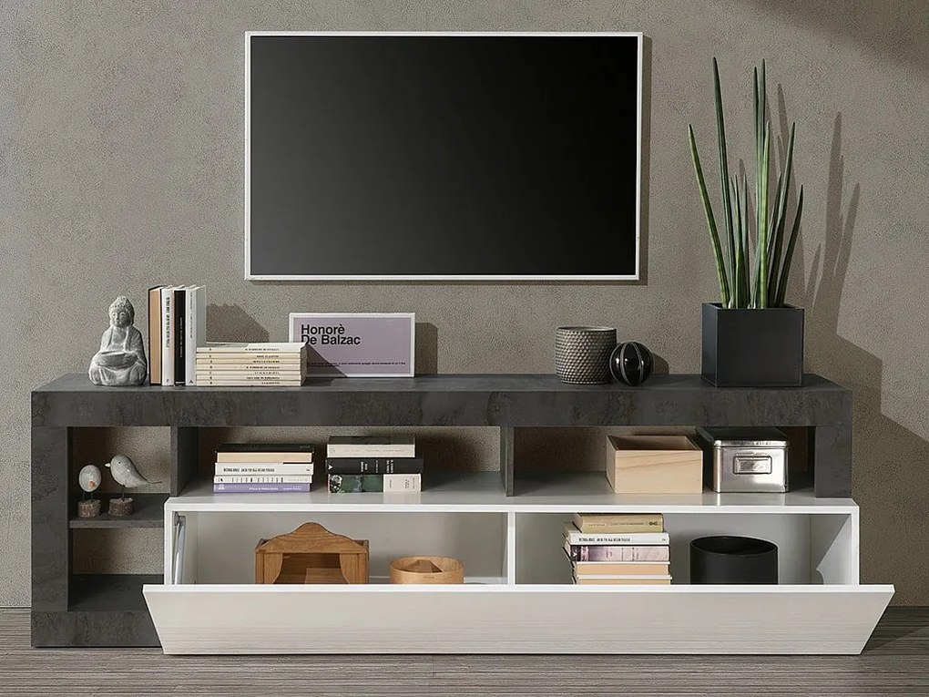 Szafka RTV SEFRO – 1-drzwiowa z 4 wnękami – kolor biały lakierowany i szary