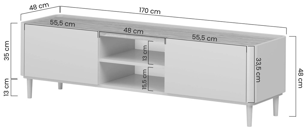 Szafka RTV Elivo 170 cm na nóżkach - kaszmir / dąb olejowany