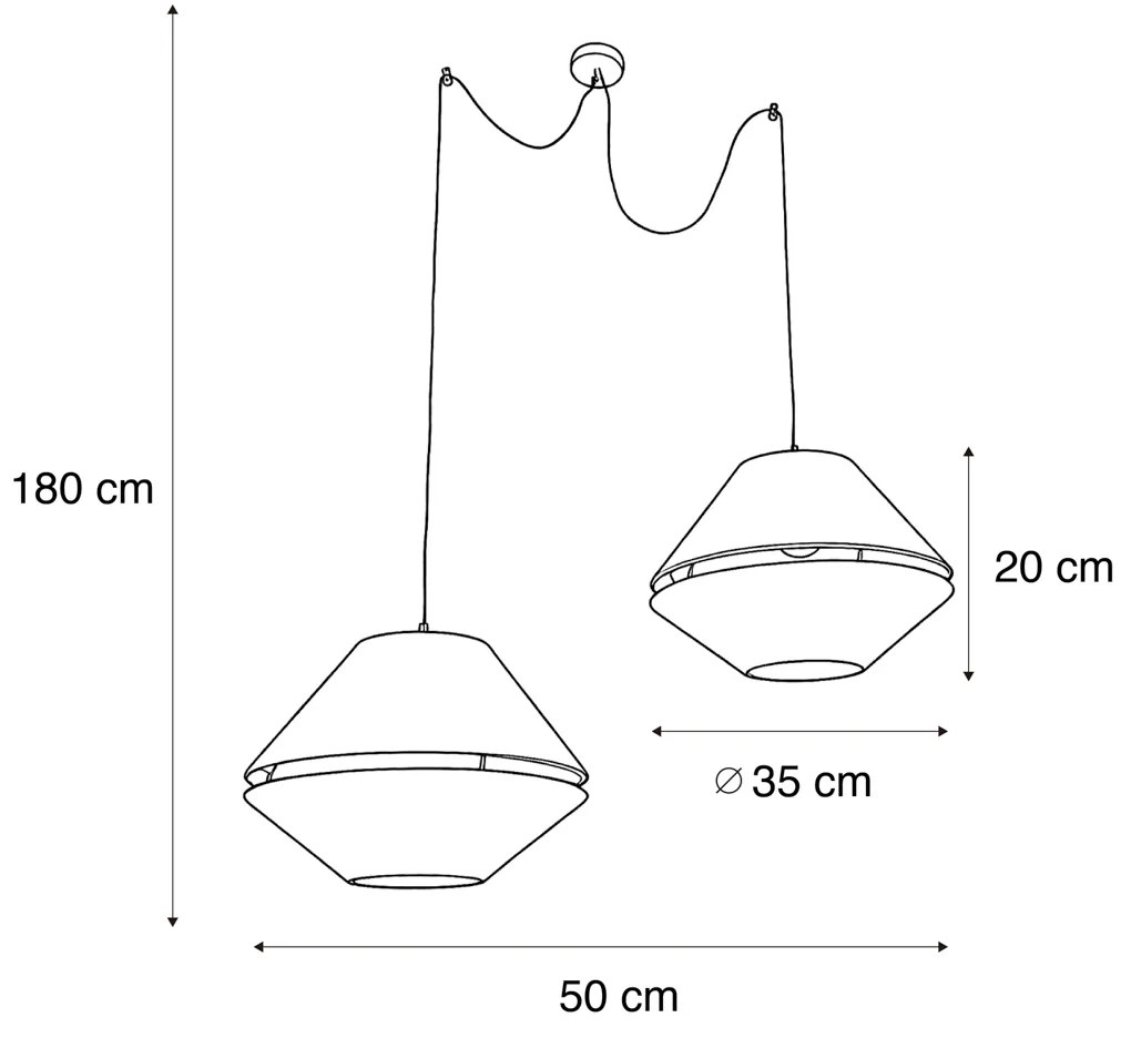 Lampa wisząca czarna z podwójnym aksamitnym abażurem zielonym ze złotym wnętrzem 2-punktowa - Cava Luxe klasyczny/Antyczny Oswietlenie wewnetrzne
