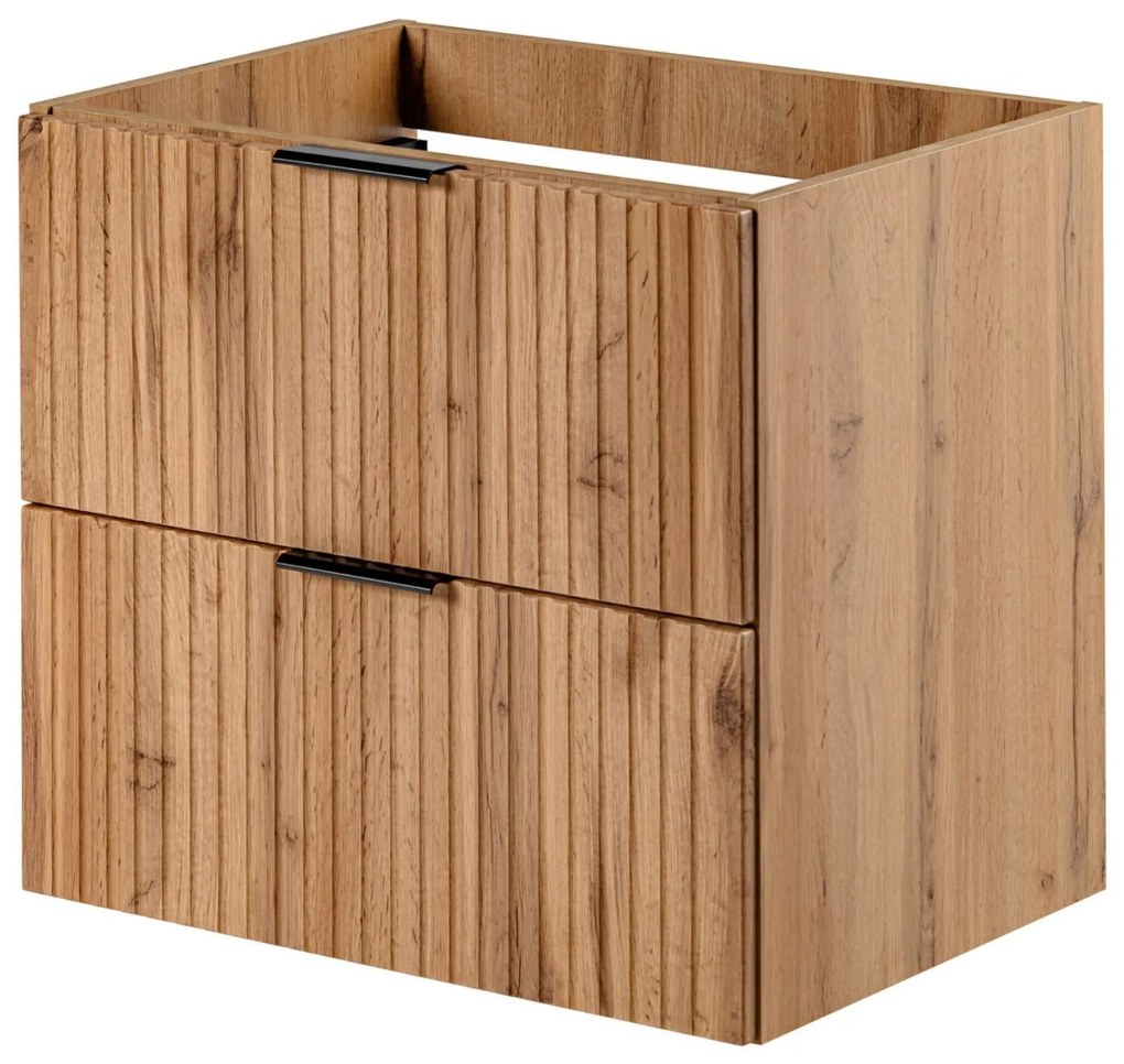 Szafka wisząca w kolorze naturalnego drewna z białą umywalką 60 x 46 cm ASTROS Light Oak