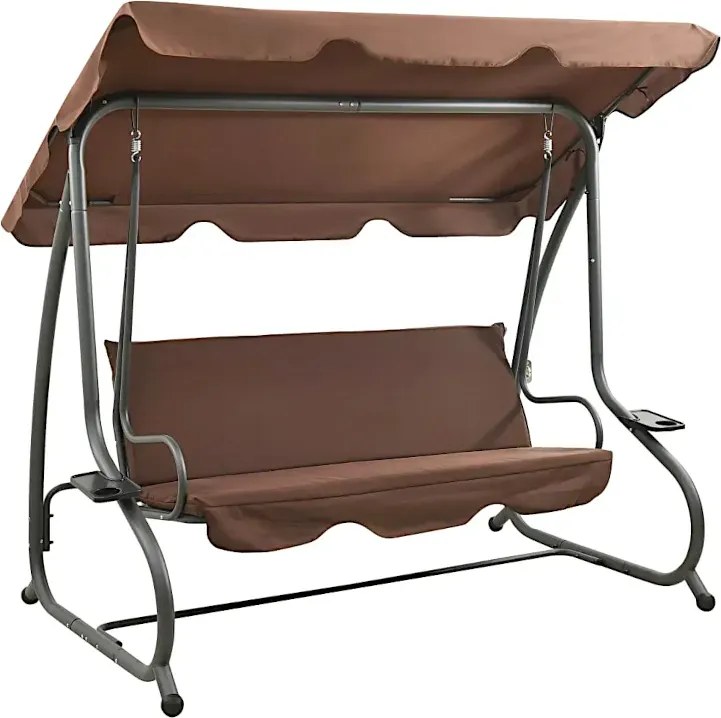 Brązowa huśtawka ogrodowa z baldachimem D0-N90
