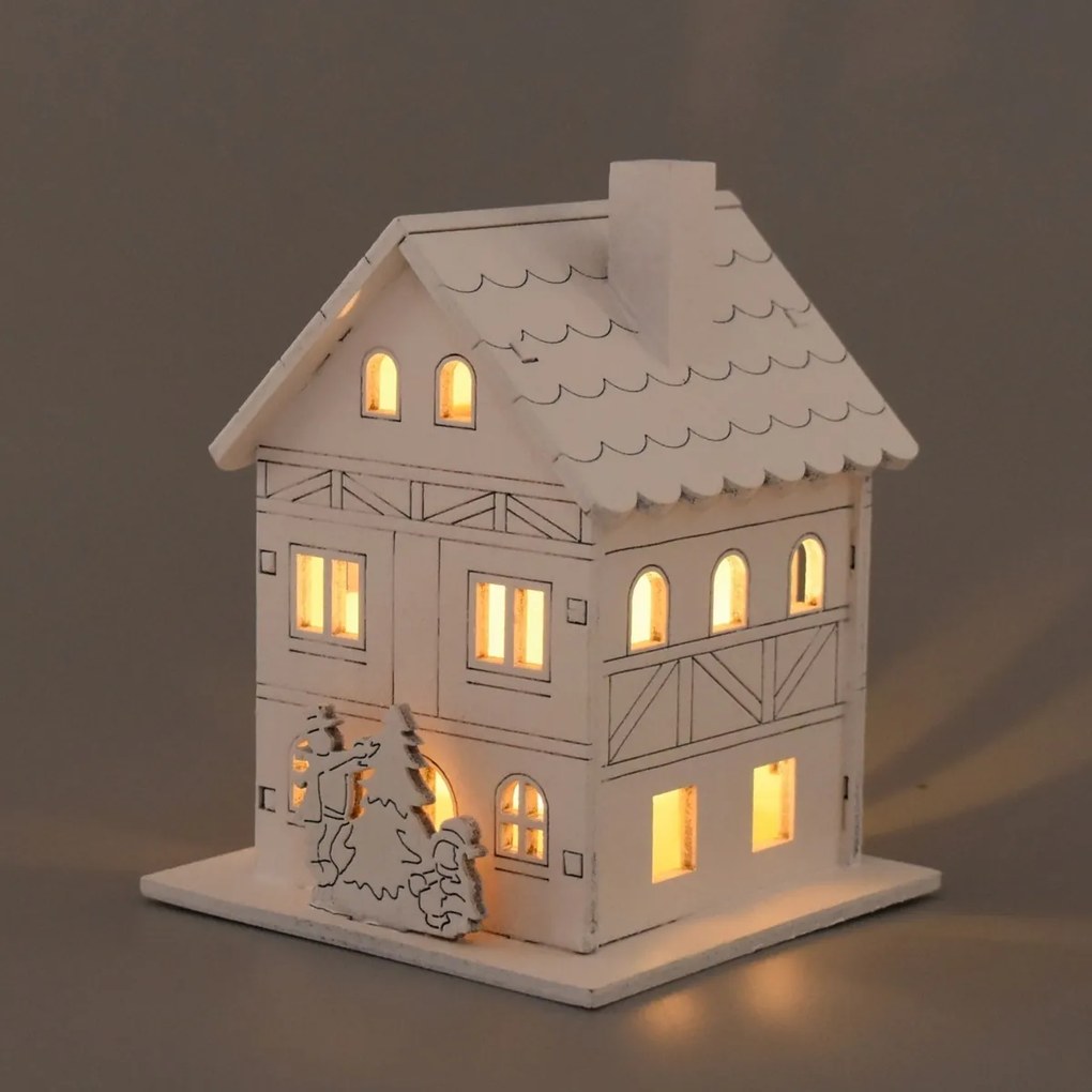 Świąteczna dekoracja świetlna Drewniany domek, 8 x10 x 8 cm, LED