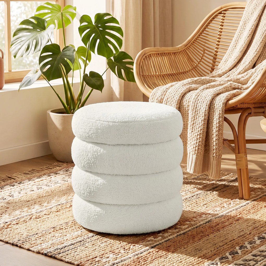 HOMCOM Puf, okrągły, Teddyfleece, do 120kg, Φ40x45H cm, biały | Aosom PL