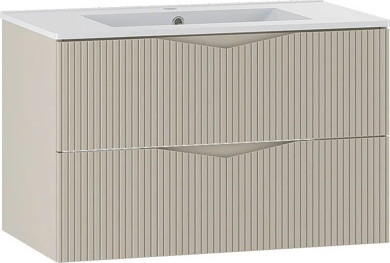 Zestaw do Łazienki 80cm Szafka z Umywalką Ryflowane Fronty Beż Piaskowy Cleo
